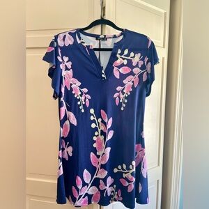 NWT Lily by Firmiana Flutter Sleeve Floral Print Tunic Top Spring Pattern